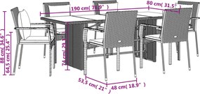 vidaXL Σετ Τραπεζαρίας Κήπου 7 τεμ. Γκρι Συνθ. Ρατάν με Μαξιλάρια