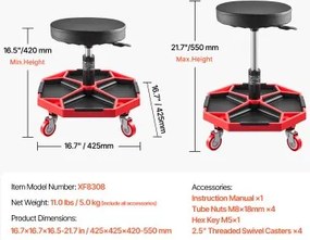 VEVOR Rolling Mechanic Stool Adjustable Garage Seat 300 lbs Load with Wheels