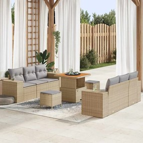 vidaXL Σετ 9 κομματιών για τον κήπο με μπεζ μαξιλάρια και πολυ-ραντάν