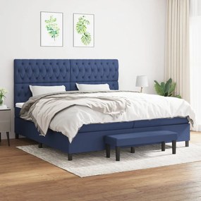 vidaXL Κρεβάτι Boxspring με Στρώμα Μπλε 200x200 εκ. Υφασμάτινο