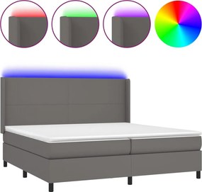 vidaXL Κρεβάτι Boxspring με Στρώμα &amp; LED Γκρι 200x200 εκ. Συνθ. Δέρμα