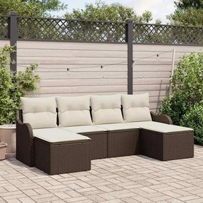 vidaXL Σετ Καναπέ Κήπου με μαξιλάρι 6 pcs Καφέ Πολυ ράταν