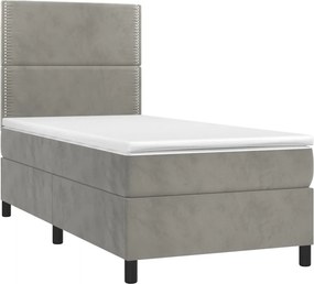 vidaXL Κρεβάτι Boxspring με Στρώμα &amp; LED Αν.Γκρι 100x200 εκ. Βελούδινο