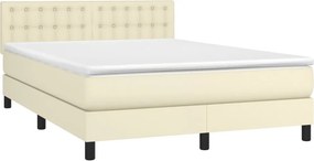 vidaXL Κρεβάτι Boxspring με Στρώμα &amp; LED Κρεμ 140x190 εκ. Συνθ. Δέρμα