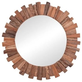 Καθρέπτης Rounder Pakoworld teak ξύλο Φ80x4εκ 338-000008 338-000008 Καφέ