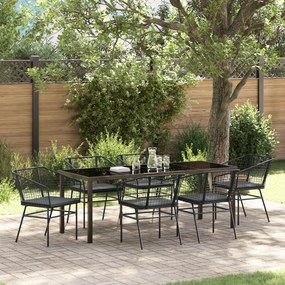 vidaXL Set Κήπου 7 Τεμαχίων της με Μαξιλάρια Μαύρο Πολυ Ράτανα