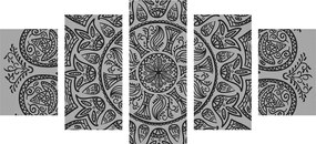 Εικόνα 5 τμημάτων Mandala με αφηρημένο φυσικό σχέδιο σε ασπρόμαυρο - 100x50