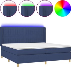 vidaXL Κρεβάτι Boxspring με Στρώμα &amp; LED Μπλε 200x200 εκ. Υφασμάτινο