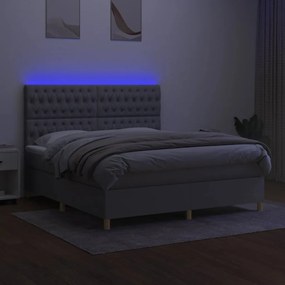 vidaXL Κρεβάτι Boxspring με Στρώμα & LED Αν.Γκρι 180x200εκ. Υφασμάτινο