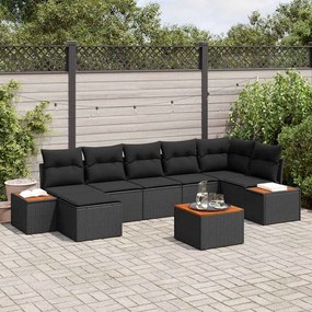 vidaXL Σετ Καναπέ Κήπου με μαξιλάρι 8 pcs Μαύρο Πολυρατάν
