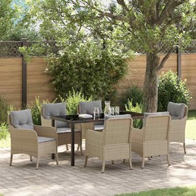 vidaXL Σέτ φαγητού για κήπο με μαξιλάρι 7 pcs Μπεζ Πολυ ράταν