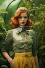 Σετ των 2 Intra Συλλεκτικό Ξύλινο Παζλ Plywood 4mm - Κοκκινομάλλα γυναίκα σε καταπράσινο τοπίο Σε Ξύλινο Κουτί - Διαστάσεις: 10x10 cm – 25 κομμάτια