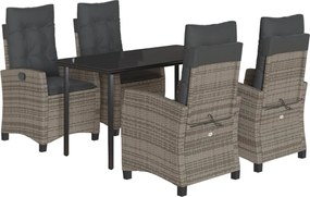 vidaXL Σετ Τραπεζαρίας Κήπου 5 τεμ. Γκρι Συνθ. Ρατάν με Μαξιλάρια