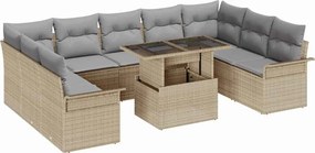 vidaXL Σετ Καναπέ Κήπου με μαξιλάρι 10 pcs Μπεζ Πολυ ράταν