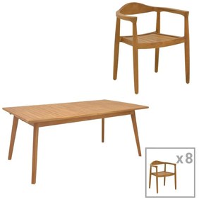 Τραπεζαρία 9 τεμ. Ganny-Pino teak ξύλο σε φυσική απόχρωση 180/240x100x75εκ 240x100x75 εκ.
