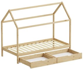 Κρεβάτι παιδικό Mellin τύπου Montessori με 2 συρτάρια ξύλο φυσικό 90x190 εκ. 90x190x140 εκ.