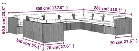 vidaXL Σαλόνι Κήπου Σετ 10 Τεμαχίων Καφέ Συνθετικό Ρατάν με Μαξιλάρια