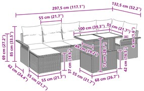 vidaXL Σετ Σαφάκι Κήπου  8 κομμάτια με Μαξιλάρια Ανοιχτό Γκρι Συνθετικό Ρατάν
