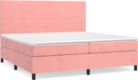 vidaXL Κρεβάτι Boxspring με Στρώμα Ροζ 200x200 εκ. Βελούδινο