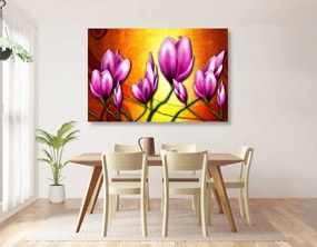 Εικόνα ροζ λουλουδιών σε στυλ έθνο - 90x60