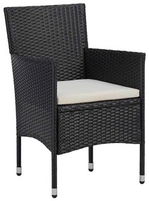 vidaXL Σέτ φαγητού για κήπο με μαξιλάρι 3 pcs Μαύρο Πολυ ράταν