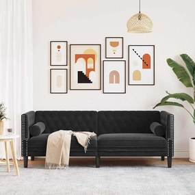 vidaXL Καναπές Chesterfield Argyle Μαύρο 194 x 74.5 x 70.5 εκ. Βελούδο