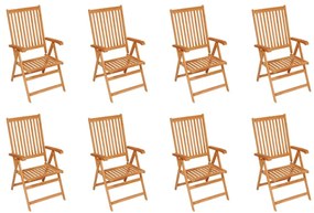 vidaXL Καρέκλες Κήπου Ανακλινόμενες 8 τεμ. Μασίφ Ξύλο Teak &amp; Μαξιλάρια
