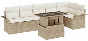 vidaXL Σετ Καναπέ Κήπου με μαξιλάρι 7 pcs Μπεζ Πολυ ράταν