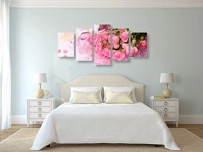 Ρομαντικό ροζ μπουκέτο τριαντάφυλλα εικόνας 5 τμημάτων - 100x50