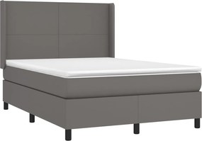 vidaXL Κρεβάτι Boxspring με Στρώμα Γκρι 140x200εκ. από Συνθετικό Δέρμα