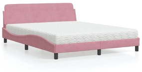 Κρεβάτι με Στρώμα Ροζ 160x200 εκ. Βελούδινο