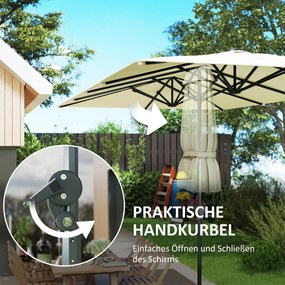 Outsunny Ομπρέλα διπλής όψης, 451 x 264 cm Ομπρέλα με σύστημα μανιβέλας, 12 μεταλλικές ακτίνες, ιστός αλουμινίου, κρεμ λευκό