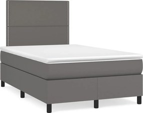 vidaXL Κρεβάτι Boxspring με Στρώμα Γκρι 120x200εκ. από Συνθετικό Δέρμα