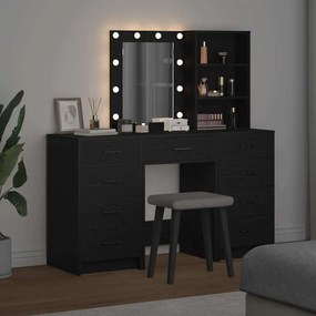 vidaXL Τραπέζι περιποίησης με συρτάρι 3 pcs Μαύρο Επεξεργασμένο ξύλο