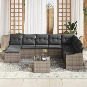 vidaXL Σετ Καναπέ Κήπου 9 pcs Γκρι Πολυ ράταν