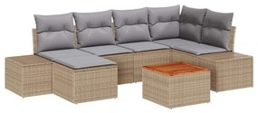 vidaXL Σετ Καναπέ Κήπου με μαξιλάρι 7 pcs Μπεζ Πολυ ράταν