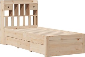 vidaXL Κρεβάτι Βιβλιοθήκη Χωρίς Στρώμα 75x190 εκ Μασίφ Ξύλο Πεύκο