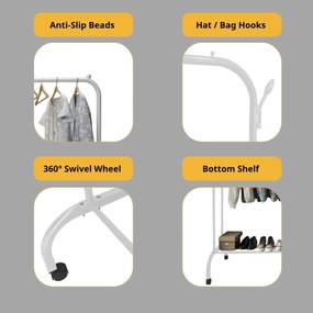 Διπλή Tροχήλατη Κρεμάστρα Δαπέδου 110x55x150cm με 1 Ράφι - Άσπρο