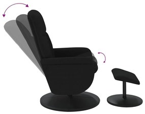 Πολυθρόνα Relax με Υποπόδιο Μαύρη Βελούδινη - Μαύρο