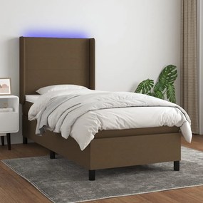 Κρεβάτι Boxspring με Στρώμα &amp; LED Σκ.Καφέ 90x200 εκ. Υφασμάτινο