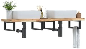 Ράφι Νιπτήρα Τοίχου από Ατσάλι / Μασίφ Ξύλο Ακακίας