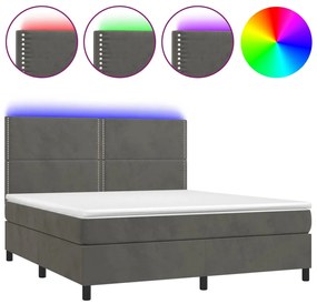 vidaXL Κρεβάτι Boxspring με Στρώμα & LED Σκ. Γκρι 180x200εκ. Βελούδινο