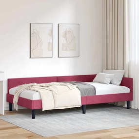 vidaXL Πλαϊνό Κρεβάτι Μπορντό 100 x 200 cm Βελούδο και Στιβαρή ξυλεία