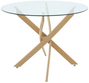 Τραπέζι Antoro γυαλί και μεταλλικά πόδια σε φυσική απόχρωση Φ80x75εκ 80x80x75 εκ.