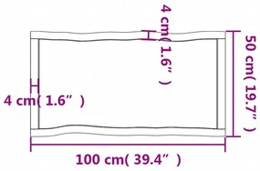 Επιφ Τραπεζιού Αν Καφέ 100x50x(2-4)εκ.Ακατέργ. Μασίφ Ξύλο Δρυός - Καφέ