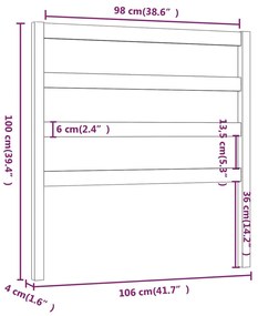 vidaXL Κεφαλάρι Κρεβατιού Μαύρο 106 x 4 x 100 εκ. Μασίφ Ξύλο Πεύκου