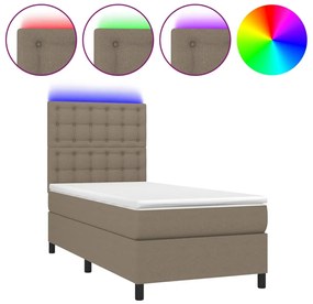 vidaXL Κρεβάτι Boxspring με Στρώμα &amp; LED Taupe 90x190 εκ. Υφασμάτινο