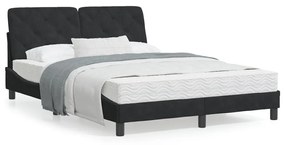 Κρεβάτι με Στρώμα Μαύρο 140x200 εκ. Βελούδινο - Μαύρο