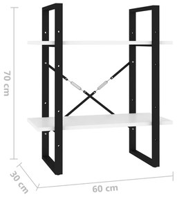 Βιβλιοθήκη με 2 Ράφια Λευκή 60 x 30 x 70 εκ. από Επεξ. Ξύλο - Λευκό