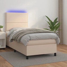 Κρεβάτι Boxspring Στρώμα&amp;LED Καπουτσίνο 90x190 εκ. Συνθ. Δέρμα - Καφέ